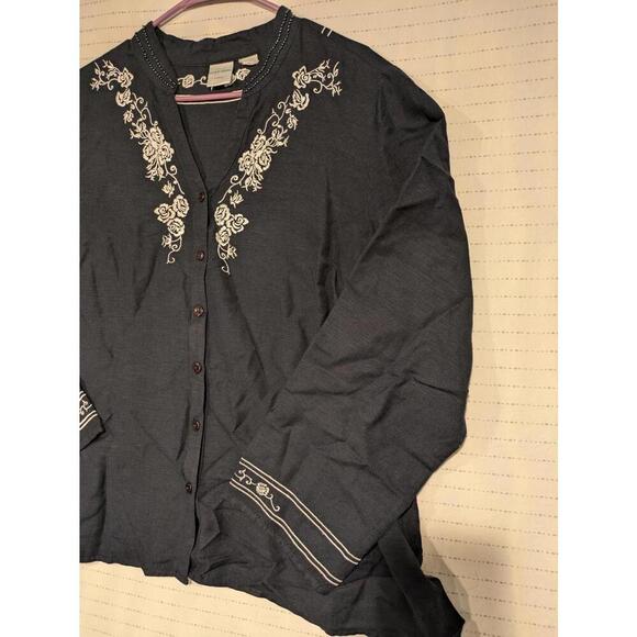 Emma James Womens Elegant Embroidered Beaded Button-Up Blouse Navy 24W - Picture 3 of 8